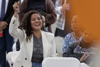 Los Angeles, CA - September 30: Sade Elhawary, left, cheers during her campaign kickoff for 2024 for California Assembly District 57 on Saturday, Sept. 30, 2023 in Los Angeles, CA. (Brian van der Brug / Los Angeles Times)