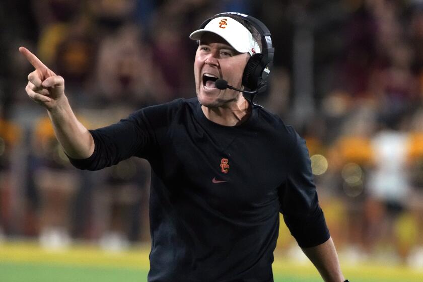 Southern California head coach Lincoln Riley reacts against Arizona State.