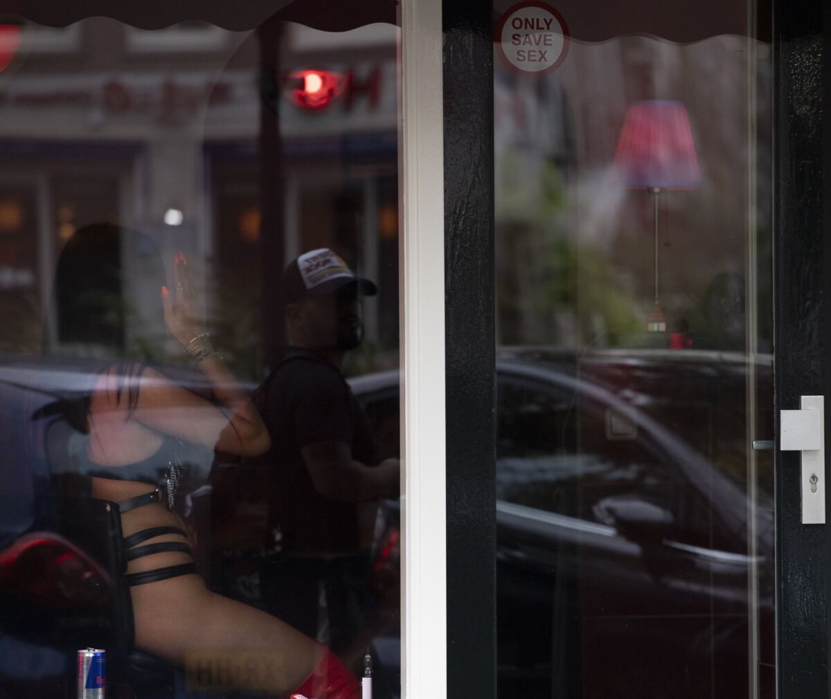 A sex worker in Amsterdam's red-light district