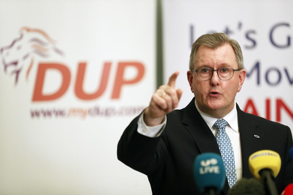 Democratic Unionist Party leader Jeffrey Donaldson of Northern Ireland