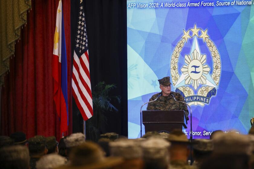 U.S. Marine Corps Lieutenant General William Jurney, U.S. Exercise Director speaks during the opening ceremonies of the "Balikatan" or Shoulder-to-Shoulder at Camp Aguinaldo military headquarters in Quezon City, Philippines on Monday April 22, 2024. (AP Photo/Basilio Sepe)