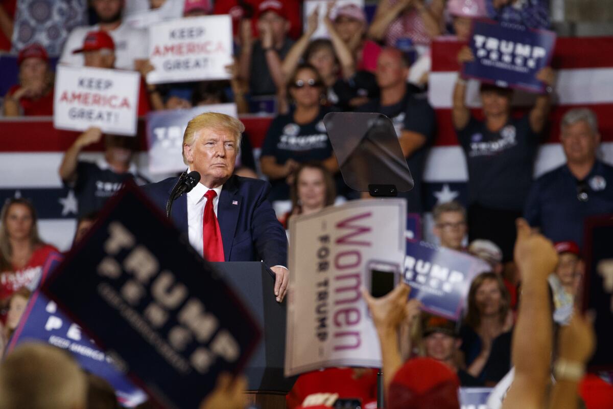President Trump pauses during his speech at a rally July 17 in North Carolina.