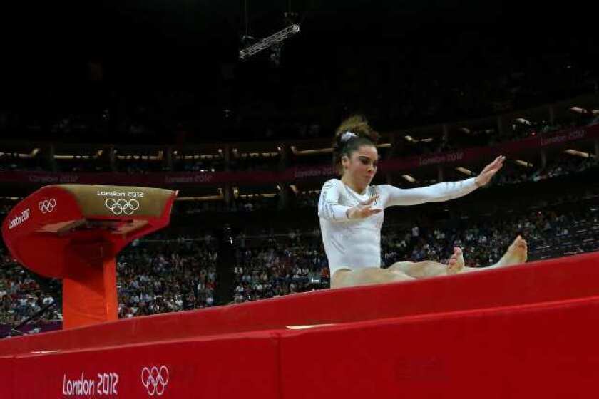 McKayla Maroney fails to land her dismount in the women's vault final.