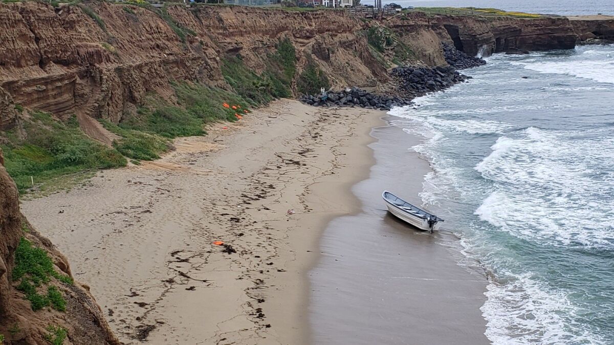 An abandoned panga was found in Sunset Cliffs early Monday.