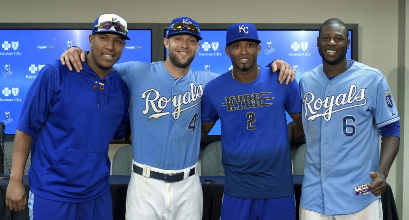 Four Kansas City Royals -- Salvador Perez, left, Alex Gordon, Alcides Escobar and Lorenzo Cain -- were elected as All-Star game starters by the fans, but none were winners on the player ballot.