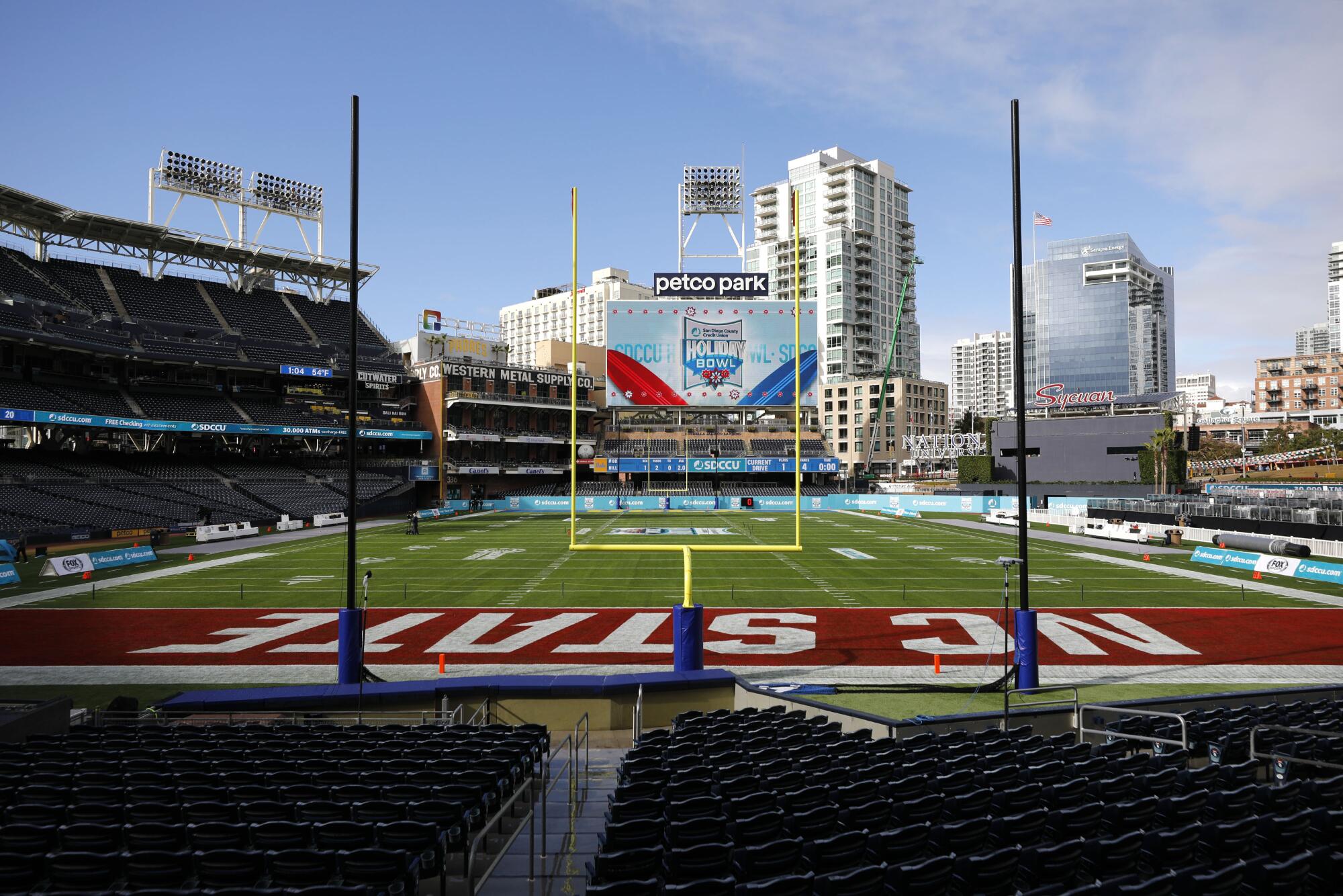 Petco Park was converted to fit a football field for the Holiday Bowl.