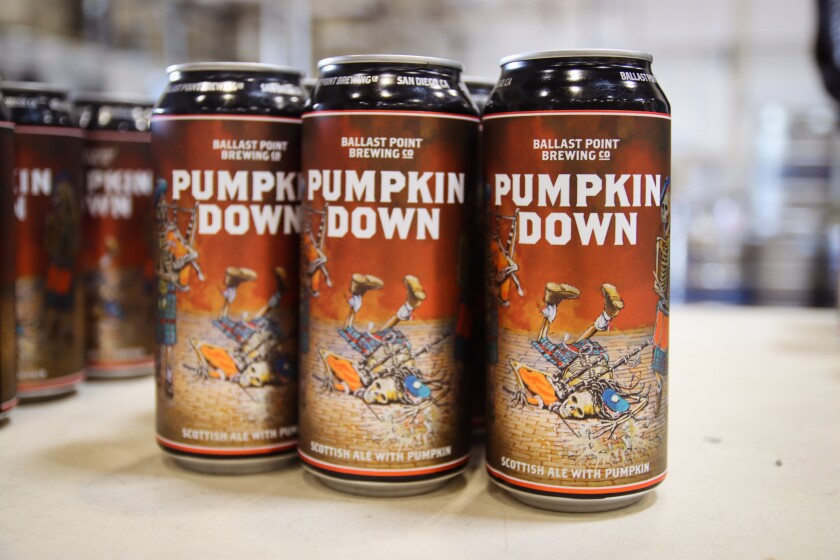 A six-pack of Pumpkin Down, Ballast Point's limited-edition Scottish Ale.
