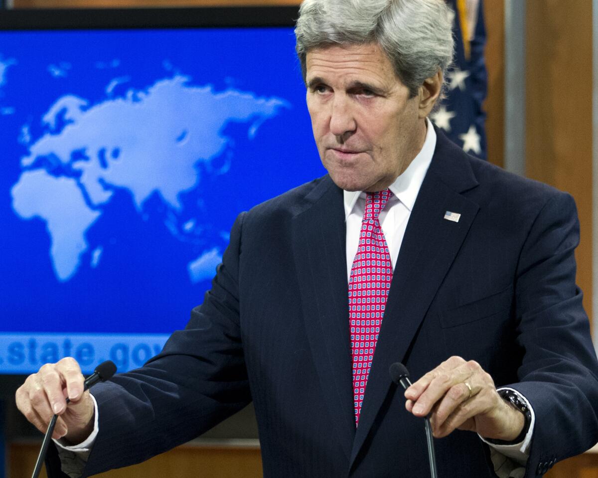 Secretary of State John F. Kerry presents the 2015 Country Reports on Human Rights Practices at the State Department in Washington on April 13, 2016.
