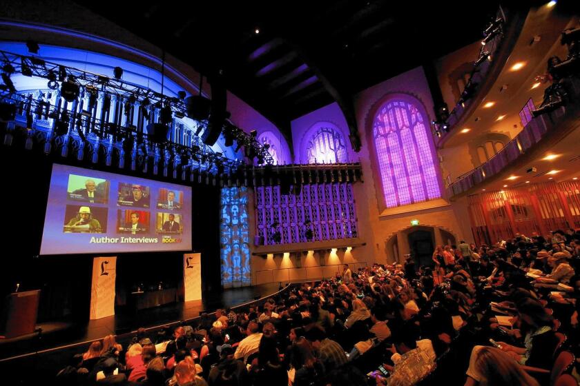 Crowds wait to hear author Veronica Roth speak in Bovard Auditorium at the Los Angeles Times Festival of Books at USC on April 13, 2014. Roth wrote the "Divergent" trilogy.