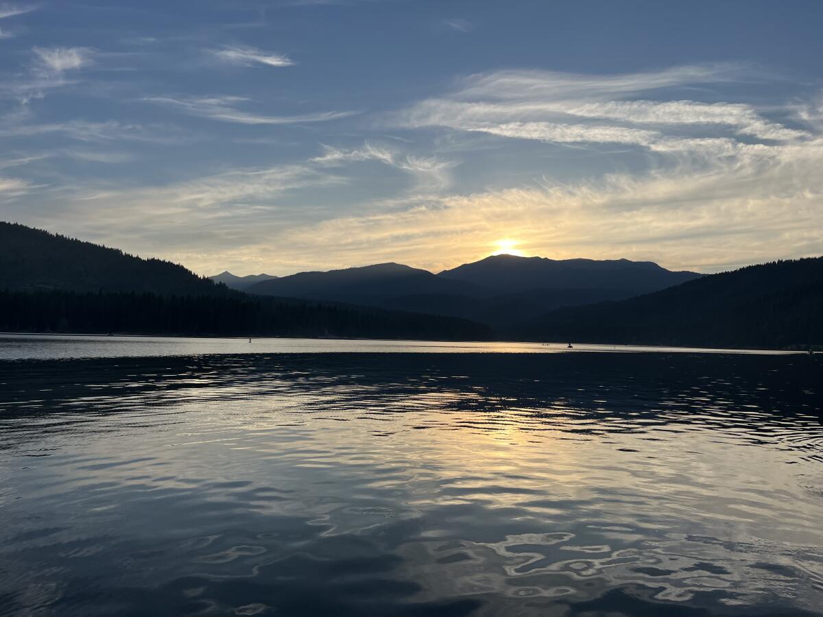 The sun sets over Lake Siskiyou, near the city of Mount Shasta, on Saturday night.