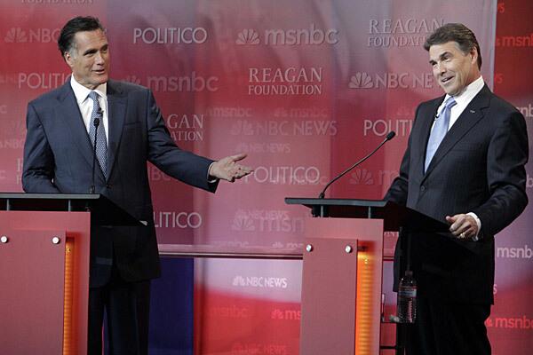 Debate: Rick Perry, front-runner and piñata