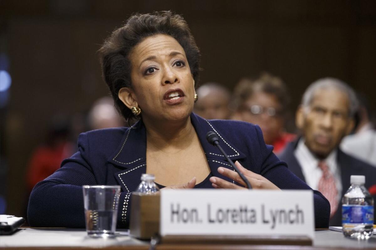 Loretta Lynch testifies during her Senate confirmation hearing.