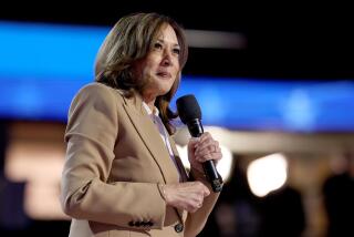 DNC CHICAGO, IL AUGUST 19, 2024 - Democratic presidential nominee Vice President Kamala Harris speaks during the 2024 Democratic National Convention at United Center in Chicago on Monday, August 19, 2024 in Chicago, IL. (Robert Gauthier/Los Angeles Times)