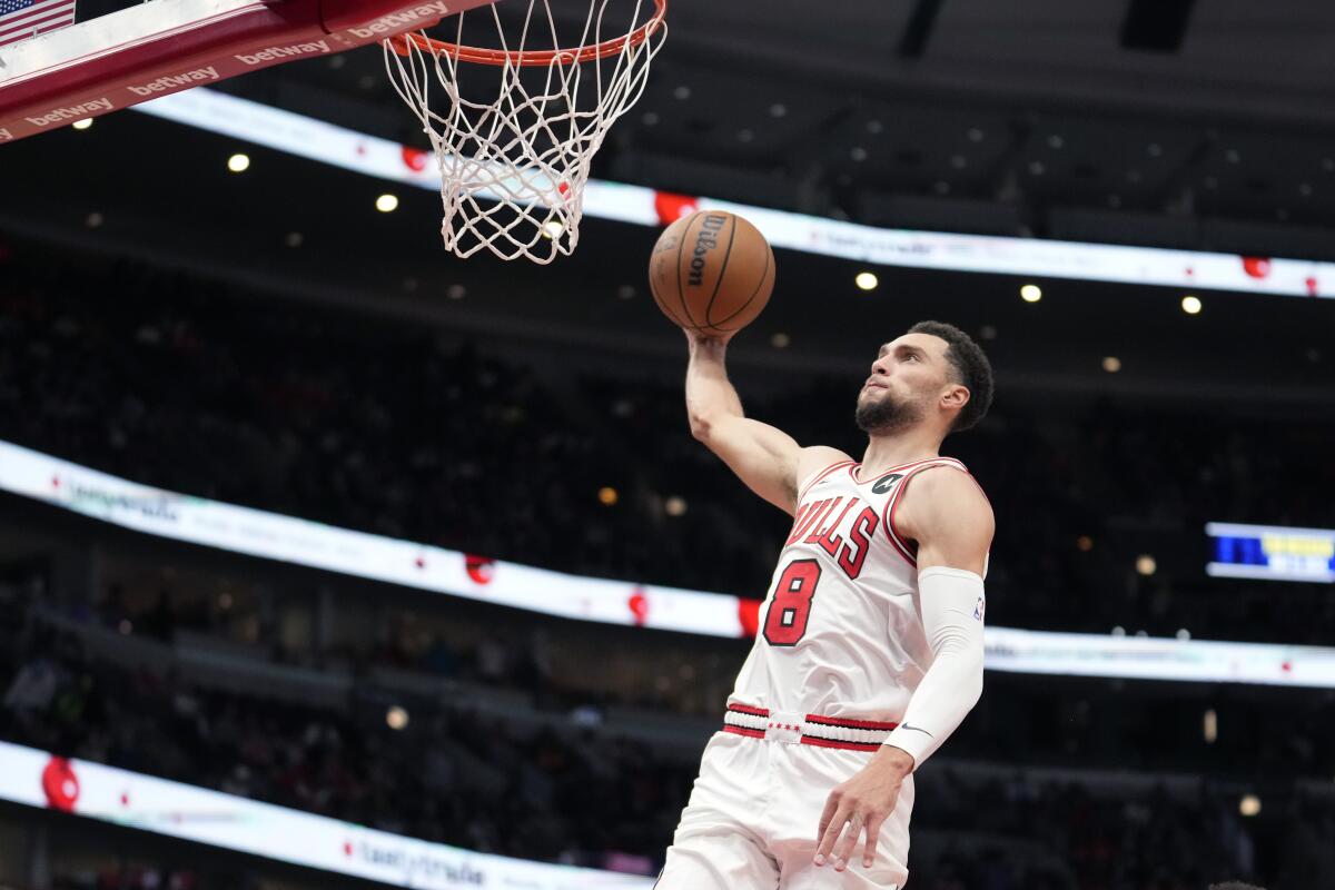 Chicago's Zach LaVine dunks against the Utah Jazz on Nov. 6.