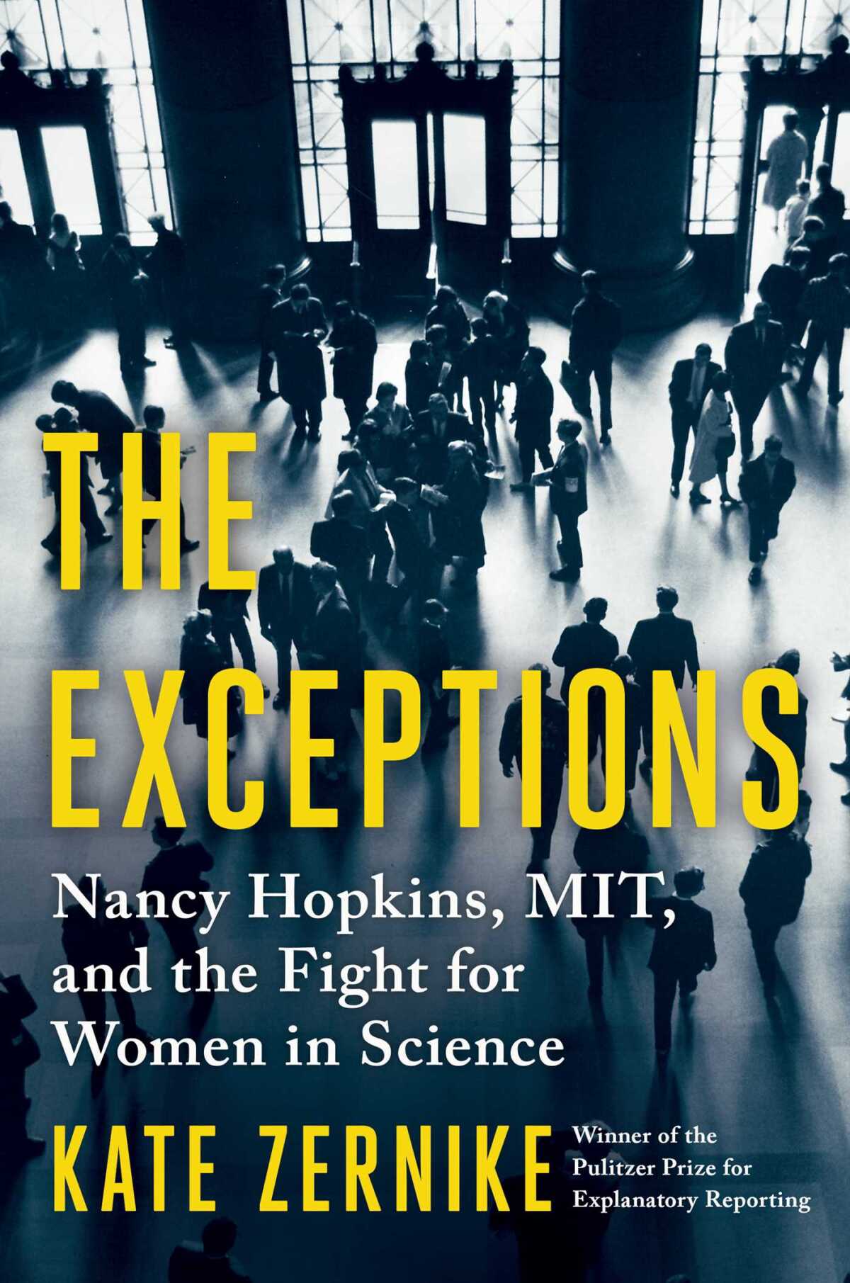 A book cover with a photo of a room full of people.