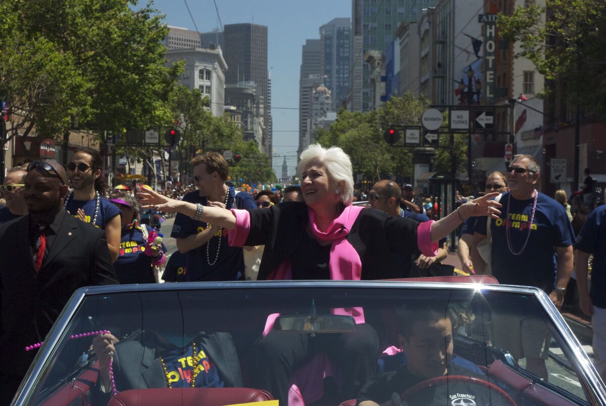 Oscar-winning actress Olympia Dukakis serves as celebrity grand marshal of the 2011 Pride Parade in San Francisco.