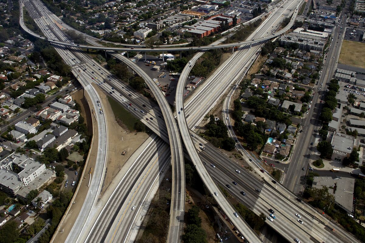 overhead shot of freeways