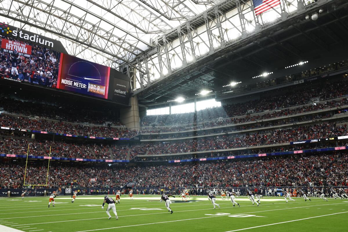 An NFL kickoff during a playoff game in Houston.