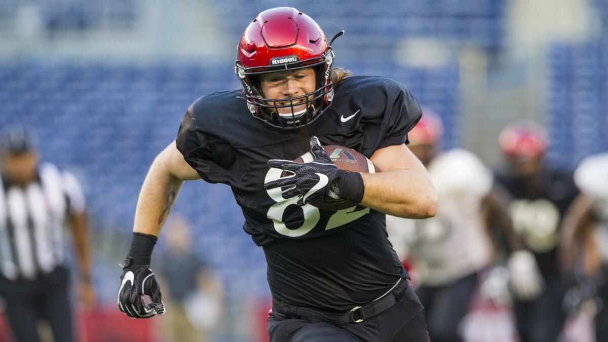 SDSU junior tight end Parker Houston needs to be more of a receiving threat this season to complement his blocking skills.