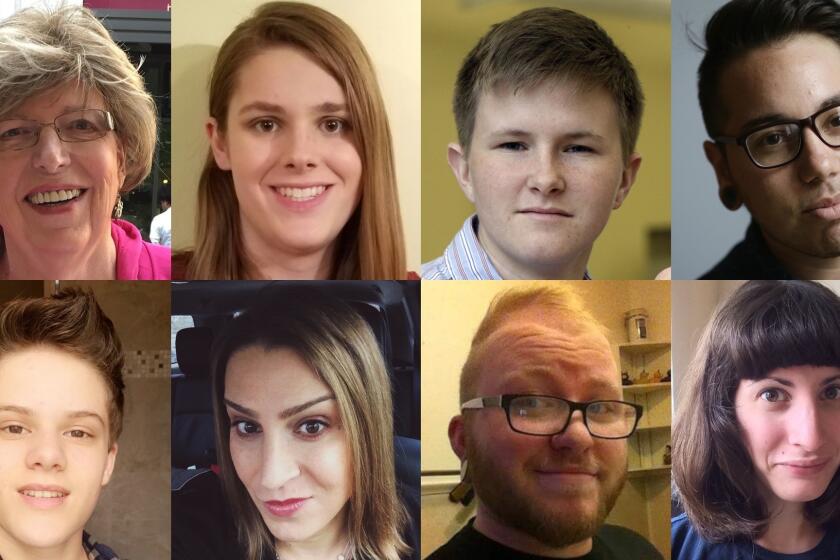 Transgender North Carolinians say the state's bathroom law has brought a new climate of fear to the state. Top row, left to right: Roberta Dunn, Kaylin Mercer, Payton McGarry, Joaquin Carcano. Bottom row, left to right: Ethan Mayo, Erica Lachowitz, August Branch, Lily Carollo.