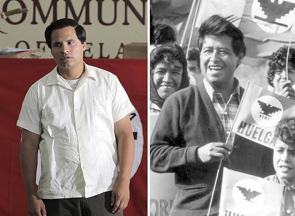 Cesar Chavez, right, in 1966 is portrayed in "Chavez" by Michael Pena.