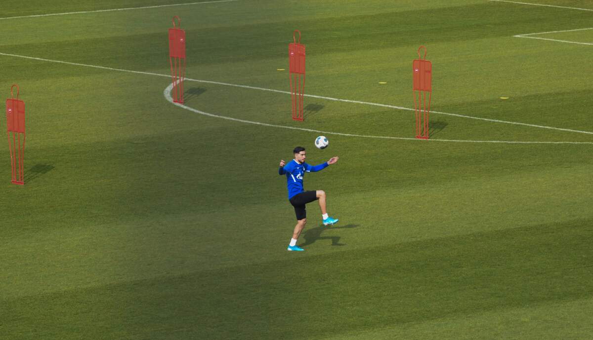 FC Schalke midfielder Suat Serdar takes part in a training session at the club's training facility on April 7, 2020.