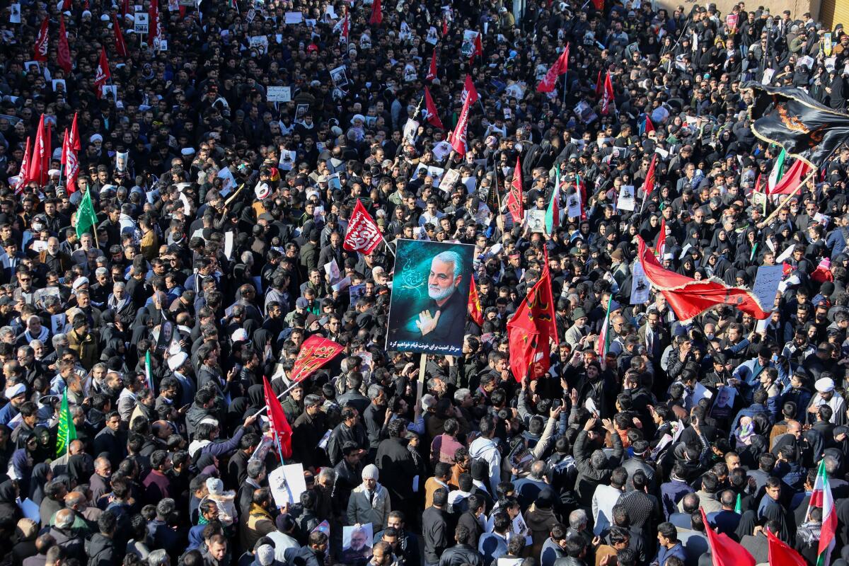 Mourners at a funeral procession for Gen. Qassem Suleimani, who was killed in a U.S. drone attack on Friday. 