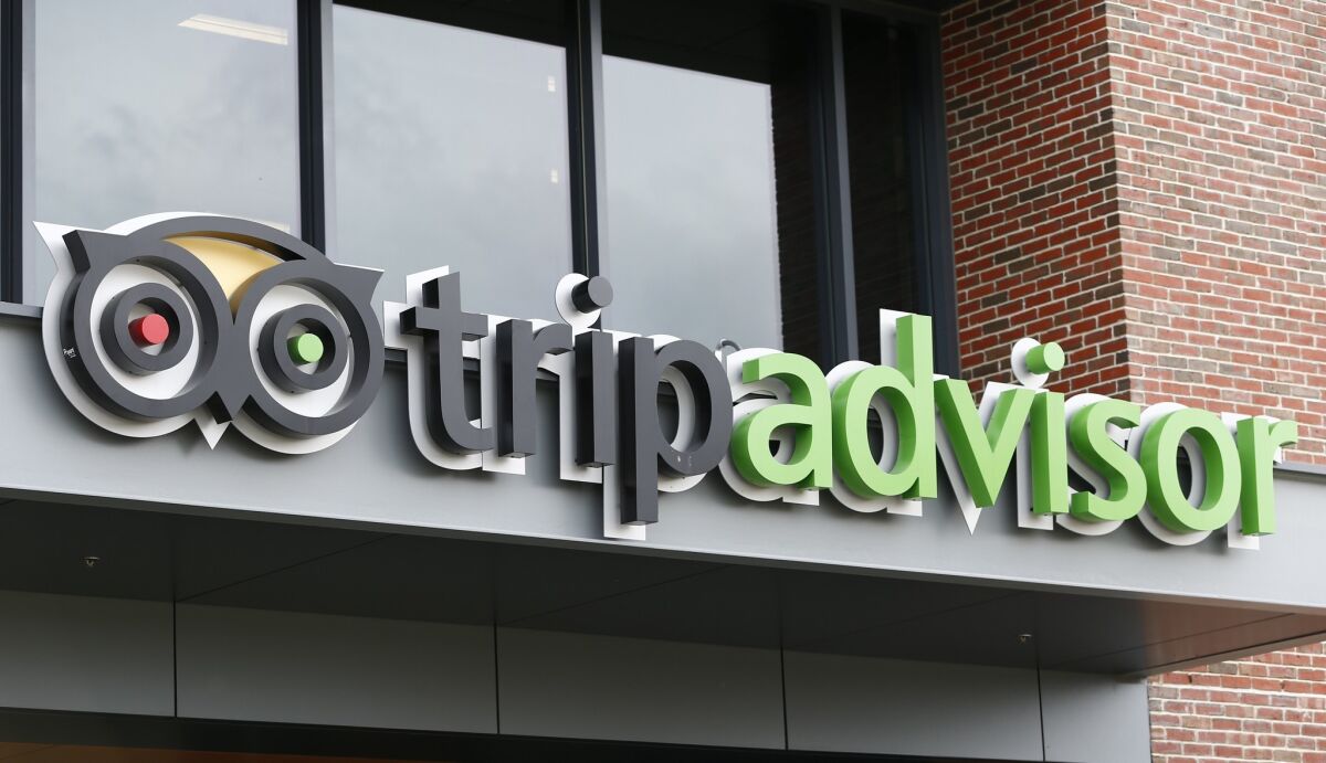 The headquarters of TripAdvisor in Needham, Mass. The owner of an Italian company was sentenced to jail for writing fake hotel reviews on TripAdvisor.