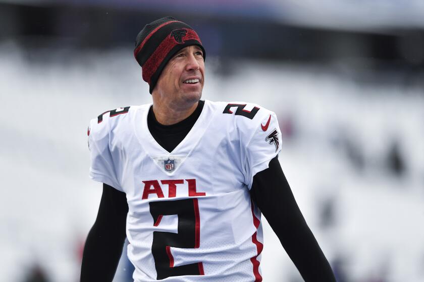 Atlanta Falcons quarterback Matt Ryan warms up before an NFL football game.