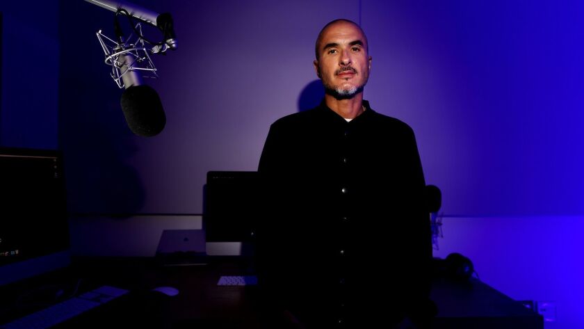 Zane Lowe, radio DJ on Apple Music, is in the studio at Apple Inc. in Culver City, Calif.