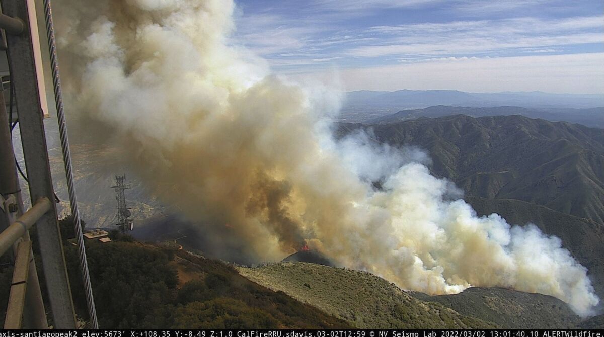 A smoke plume in the Cleveland National Forest