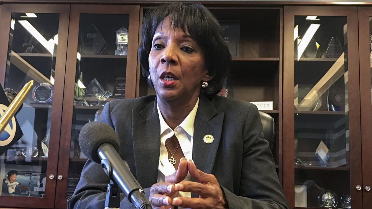 Los Angeles County Dist. Atty. Jackie Lacey is interviewed in her office. She enjoys broad support among prosecutors and police.