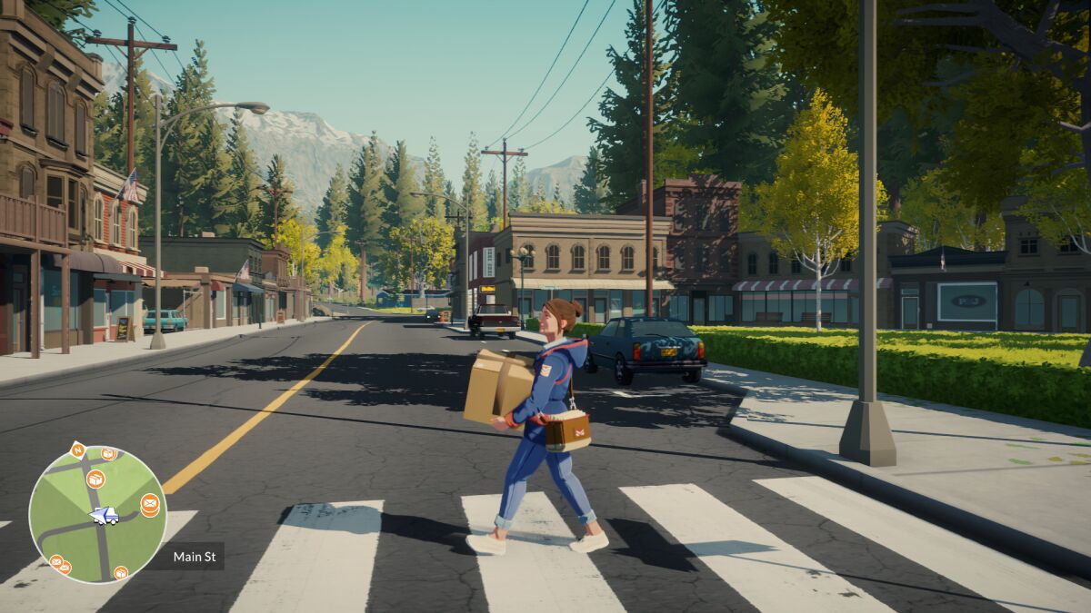 Illustration of a person carrying a box in the video game "Lake"