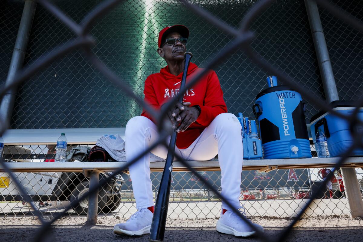 Angels manager Ron Washington looks on from the dugout.