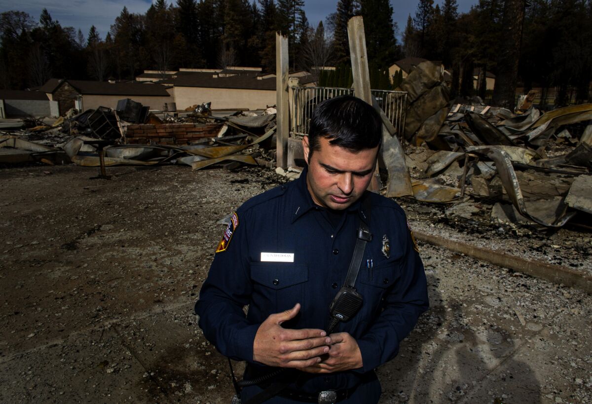 Cal Fire engineer Calin Moldovan and law enforcement officers evacuated 150 people from their cars and told them to shelter in a parking lot as flames from the Camp fire approached. The only two exit roads were on fire and clogged by abandoned cars.