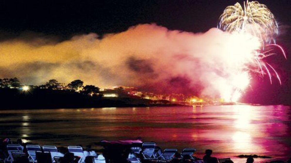 Fireworks explode over La Jolla Cove from a previous Independence Day celebration and is scheduled to light up the sky again on July 4, 2020 after a two-year absence.