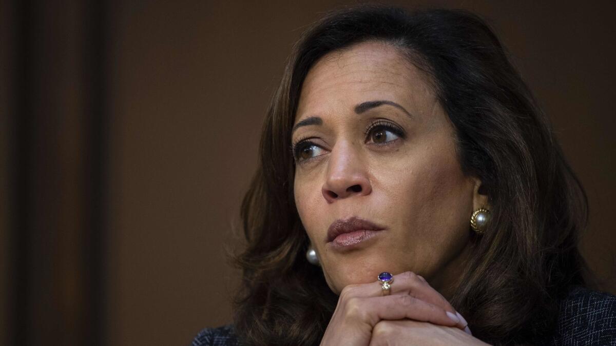 U.S. Sen. Kamala Harris attends a Senate Intelligence Committee hearing on Capitol Hill in June 2018.