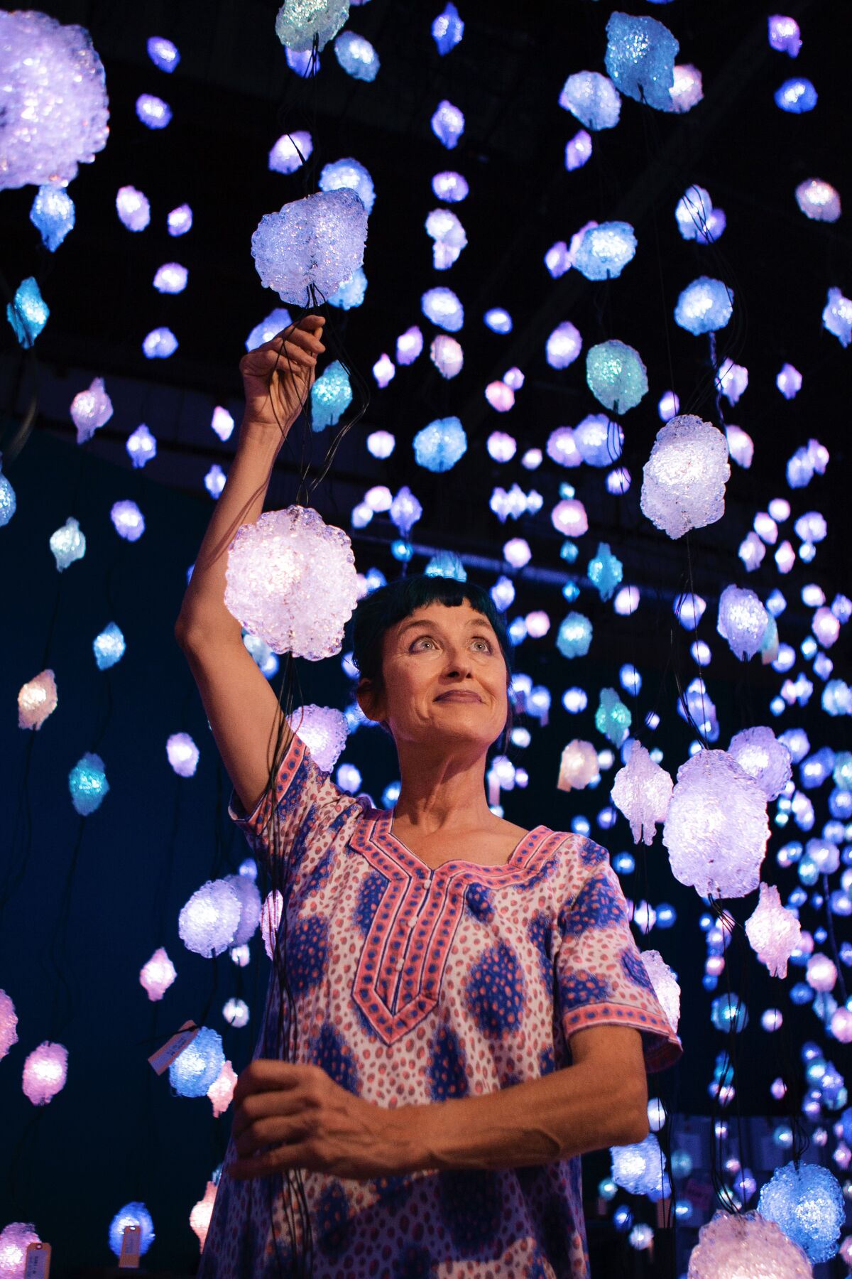Swiss visual artist Pipilotti Rist inside one of her installations  at MOCA on Aug. 30, 2021, in Los Angeles