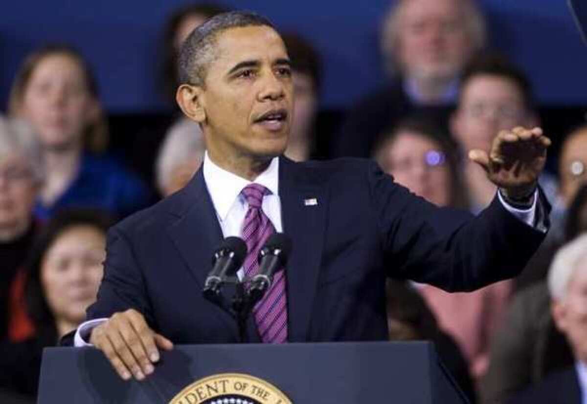 President Obama is seen delivering remarks on the economy at the James Lee Community Center in Falls Church, Va.