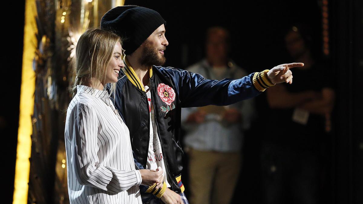 Actors Margot Robbie and Jared Leto rehearse for the Oscar ceremony.