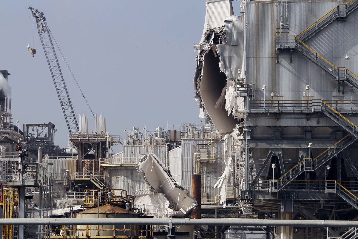 The Exxon Mobil refinery in Torrance after an explosion Feb. 18.