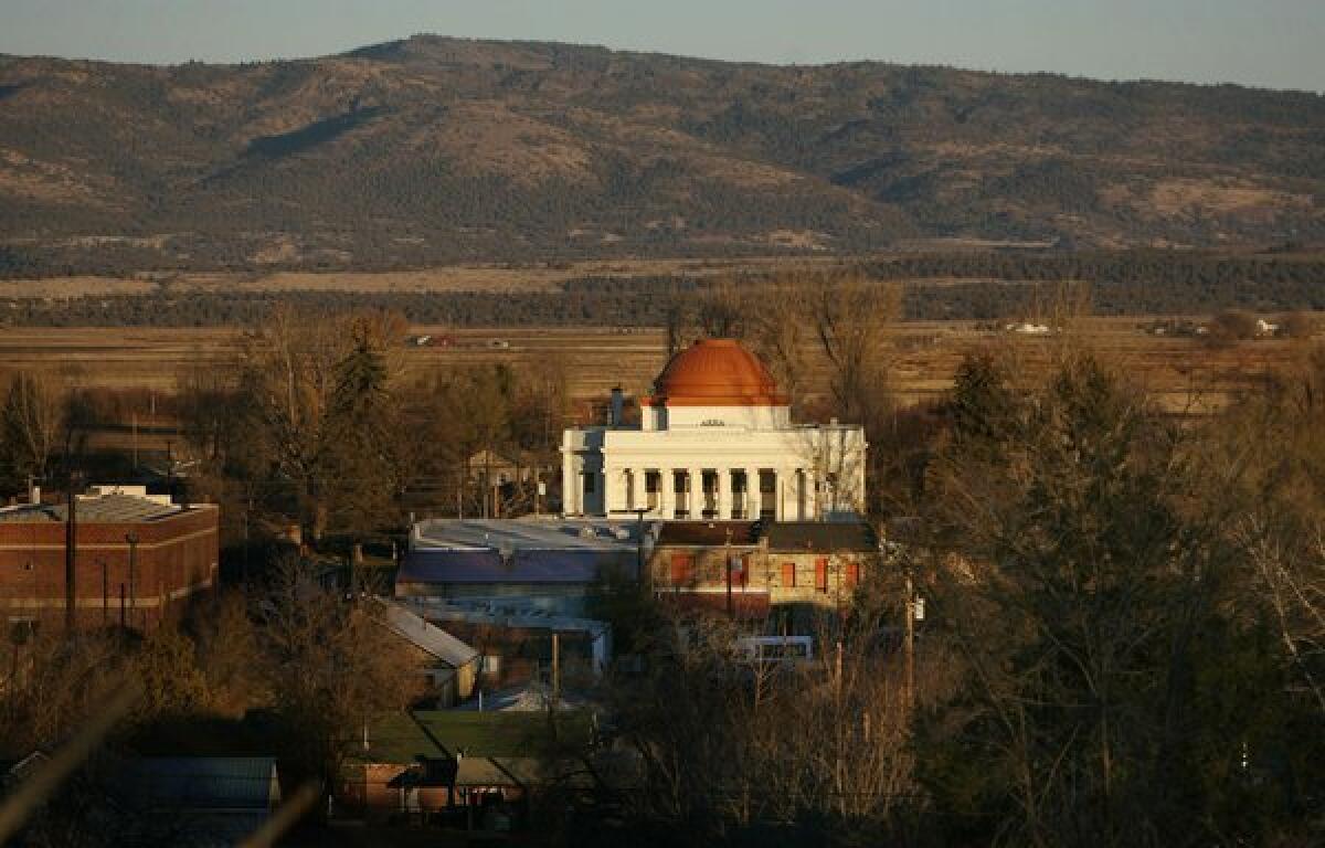 The old county courthouse looms large in Modoc County in Alturas, Calif.