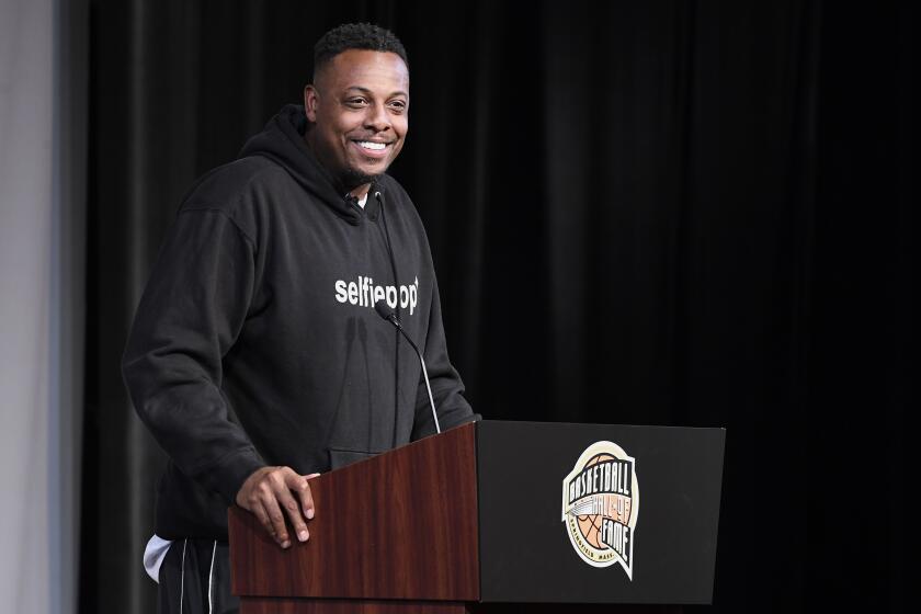 Basketball Hall of Fame Class of 2021 inductee Paul Pierce speaks at a news conference at Mohegan Sun, Friday, Sept. 10, 2021, in Uncasville, Conn. (AP Photo/Jessica Hill)