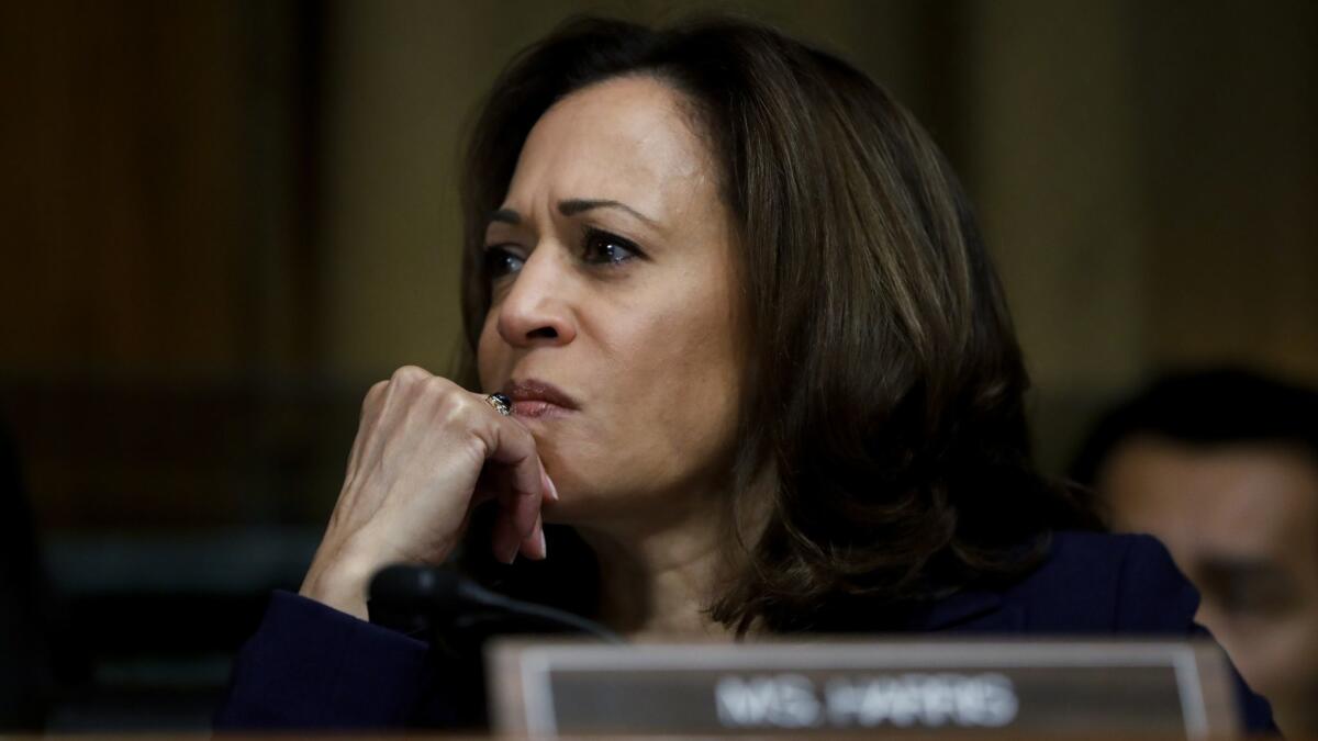 Sen. Kamala Harris (D-Calif.) attends a Senate Judiciary Committee meeting Sept. 28.