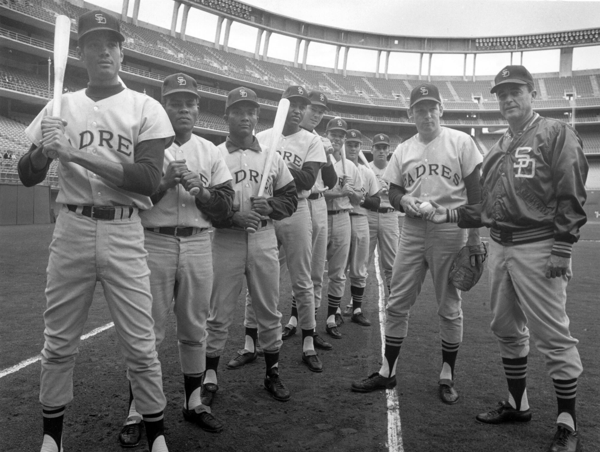 1969 San Diego Padres Opening Day lineup. Photo taken Sunday, April 6, 1969, by staff photographer Dan Tichonchuk.