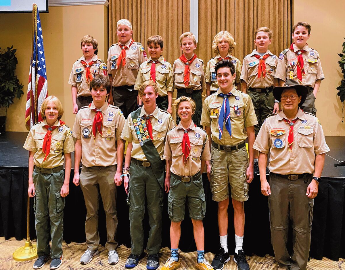 La Jolla Boy Scout Troop 4 with its newly bridged members