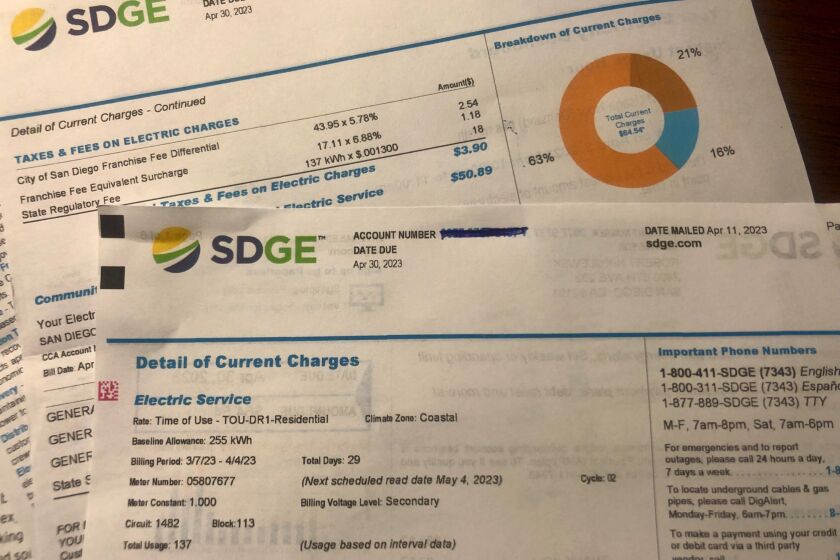 A monthly residential bill from San Diego Gas & Electric.