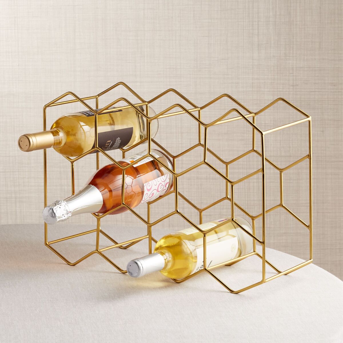11-bottle gold wine rack at Crate and Barrel