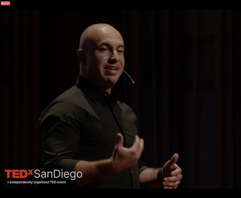 La Jolla resident Pablo Fernandez speaks about community during the March 27 TEDxSanDiego.