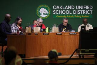 Oakland Unified School District board members, including Valarie Bachelor, second from left, take part in a meeting at La Escuelita Elementary School in Oakland, Calif., on Wednesday, Nov. 8, 2023. The board is considering a resolution that Bachelor introduced calling for a ceasefire between Israel and Hamas. (Jane Tyska/Bay Area News Group via AP)